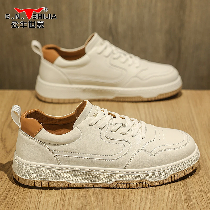 公牛世家男士平跟运动休闲板鞋2024年秋季透气时尚百搭英伦风潮鞋