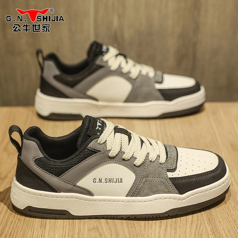 公牛世家男鞋2025冬季轻便软底轻奢复古板鞋潮流休闲时尚百搭板鞋