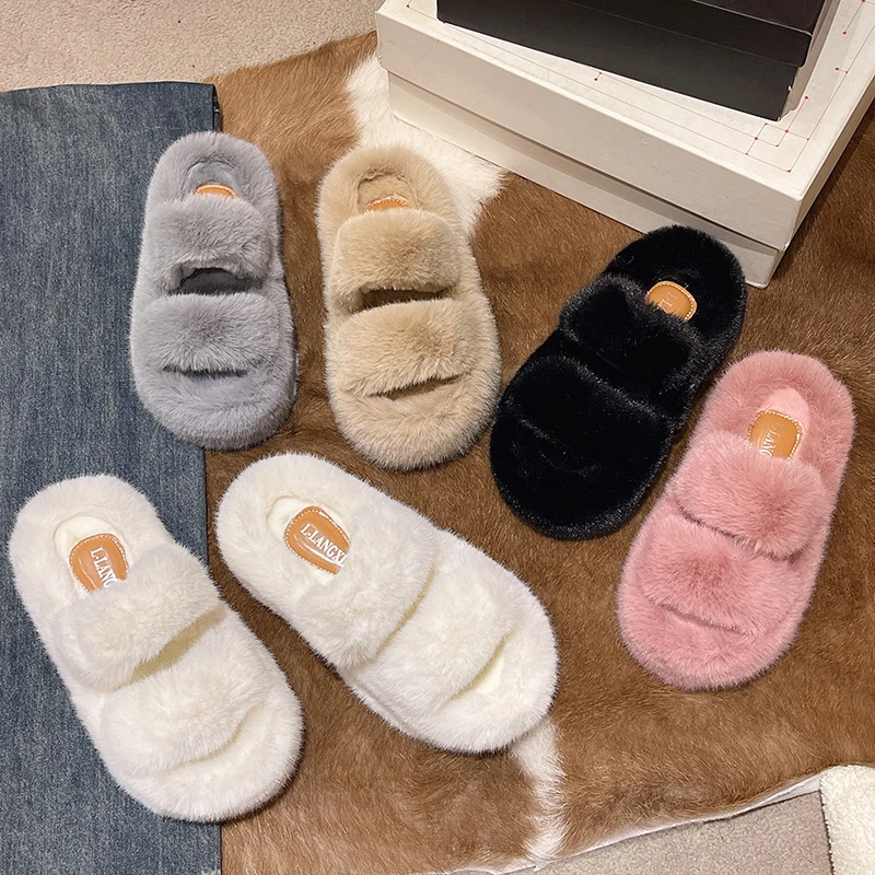 2023年秋冬新款毛毛拖鞋厚底外穿高级感毛毛鞋    跟高6公分2公分