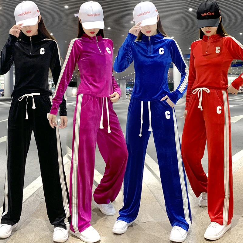 秋冬新款广场舞服装套装运动金丝绒跳操跳舞女健身操团队舞蹈服