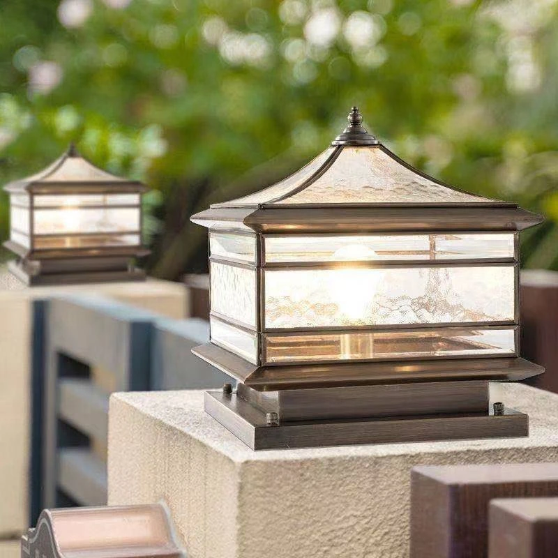 太阳能全铜四方宝塔户外庭院防水门柱花园别墅庭院柱头围墙大门灯