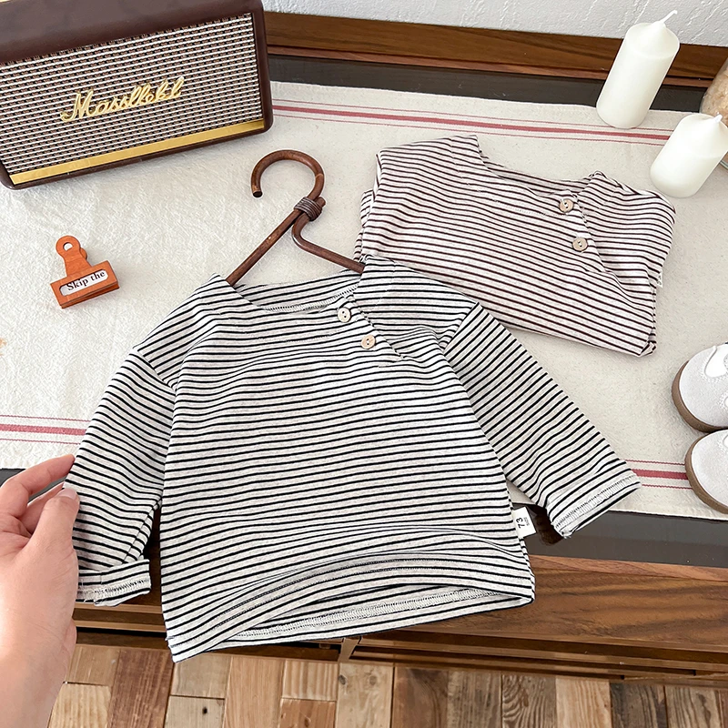 宝宝长袖T恤纯棉秋冬装打底衫内搭男女童条纹上衣婴幼儿童秋衣