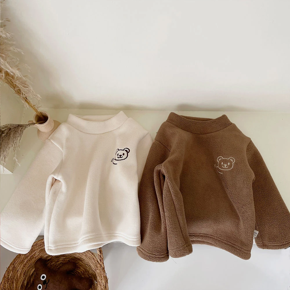 儿童加绒卫衣秋冬装男女宝宝一体绒保暖上衣小童婴儿加厚冬季衣服