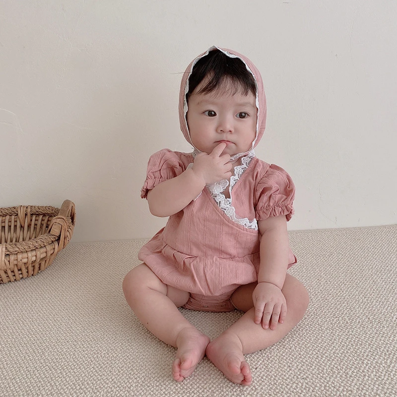 ins韩版夏款女宝宝哈衣可爱公主服套装婴儿短袖包屁衣新生儿爬服