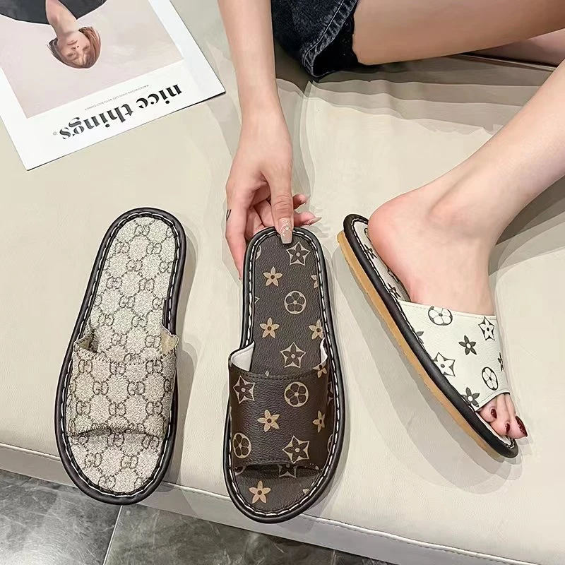 小众轻奢情侣复古皮质拖鞋女夏季居家防滑可外穿凉拖鞋SY231298