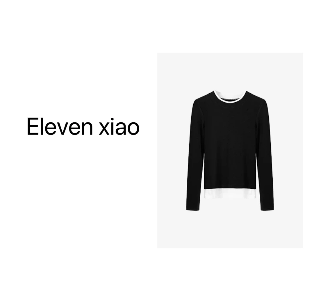 Eleven xiao 简约修身百搭时尚休闲长袖极简风拼接T恤 23N4741