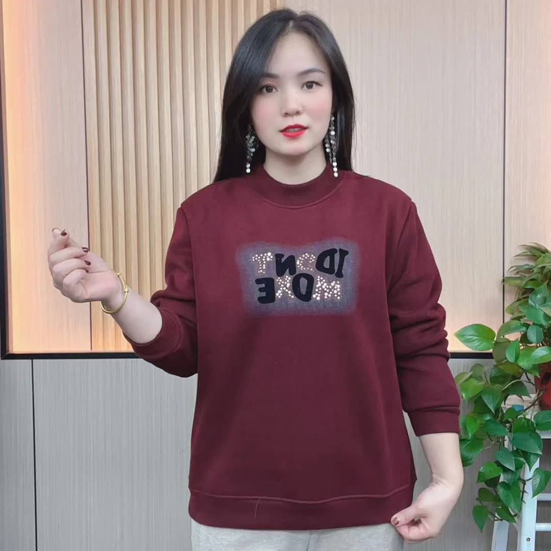 [芊芊女装】2024冬季加绒加厚时尚休闲百搭减龄植绒烫钻女士卫衣