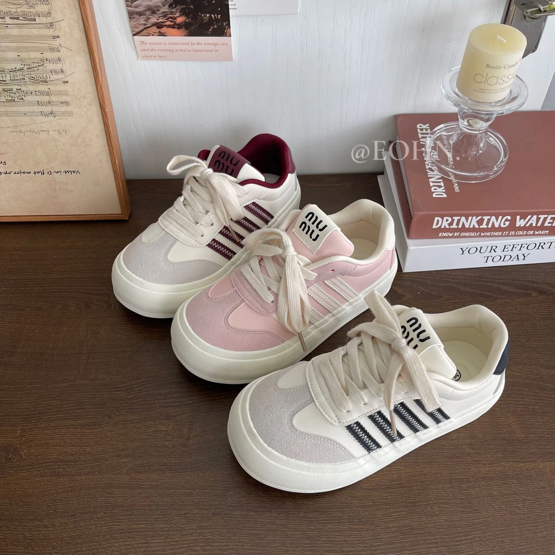 eohn2024秋季新款厚底圆头休闲鞋百搭透气小众女鞋ins