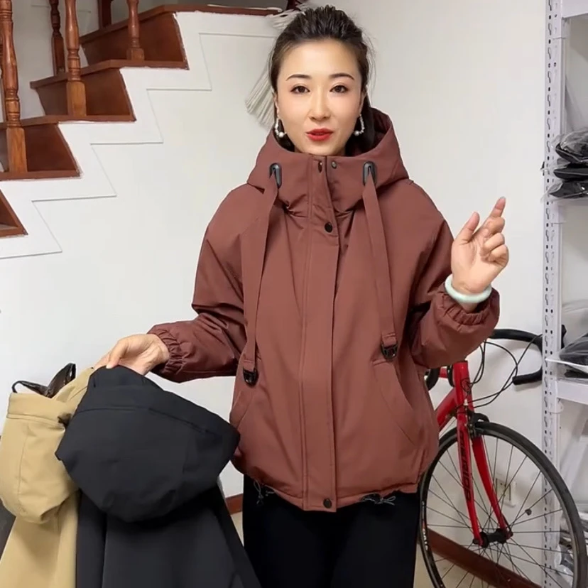 秋冬新款连帽加绒外套女士洋气韩版休闲棒球服正品派克服安可拉红