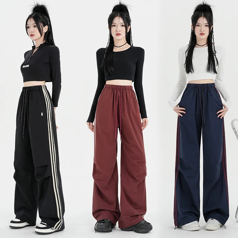 运动伞兵裤2024新款秋季直筒阔腿户外松紧腰束脚