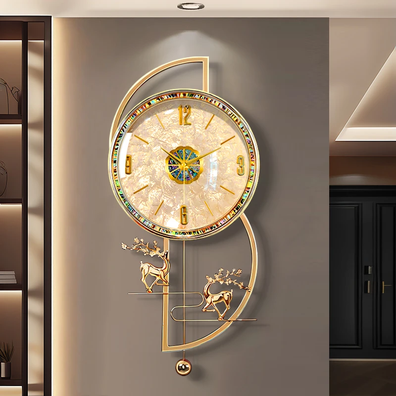 2024新款现代轻奢贝壳挂钟客厅家用简约石英钟表创意挂表挂墙时钟