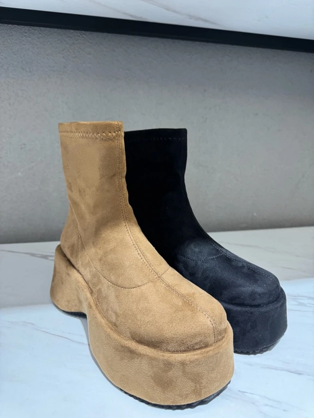 6551 秋冬季弹力靴平跟中筒靴瘦长靴马丁靴英伦风