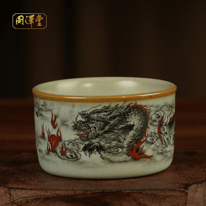 汝瓷省级工艺美术大师【潮州余秀华】手绘汝窑开片茶杯禅心扳指杯