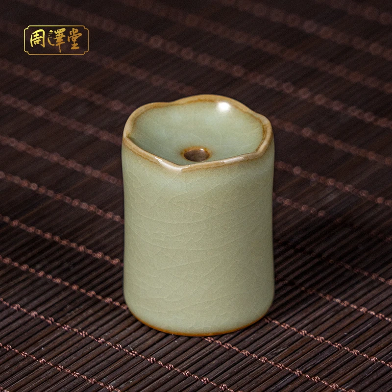 周泽堂汝官窑花苞盖置茶道景德镇汝窑冰裂纹茶具