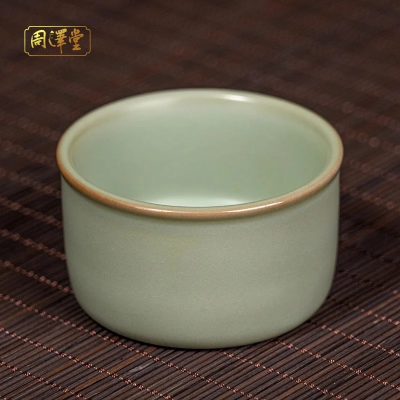 周泽堂禅心扳指杯70ml主人杯开片可养景德镇陶瓷汝窑茶具礼盒包装