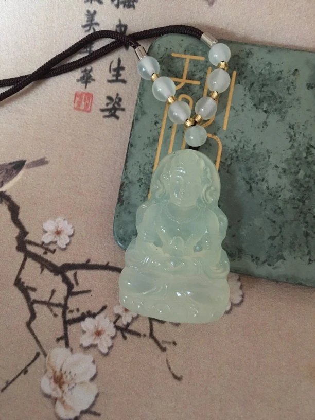 天然岫玉冰透度母菩萨挂坠男女同款
