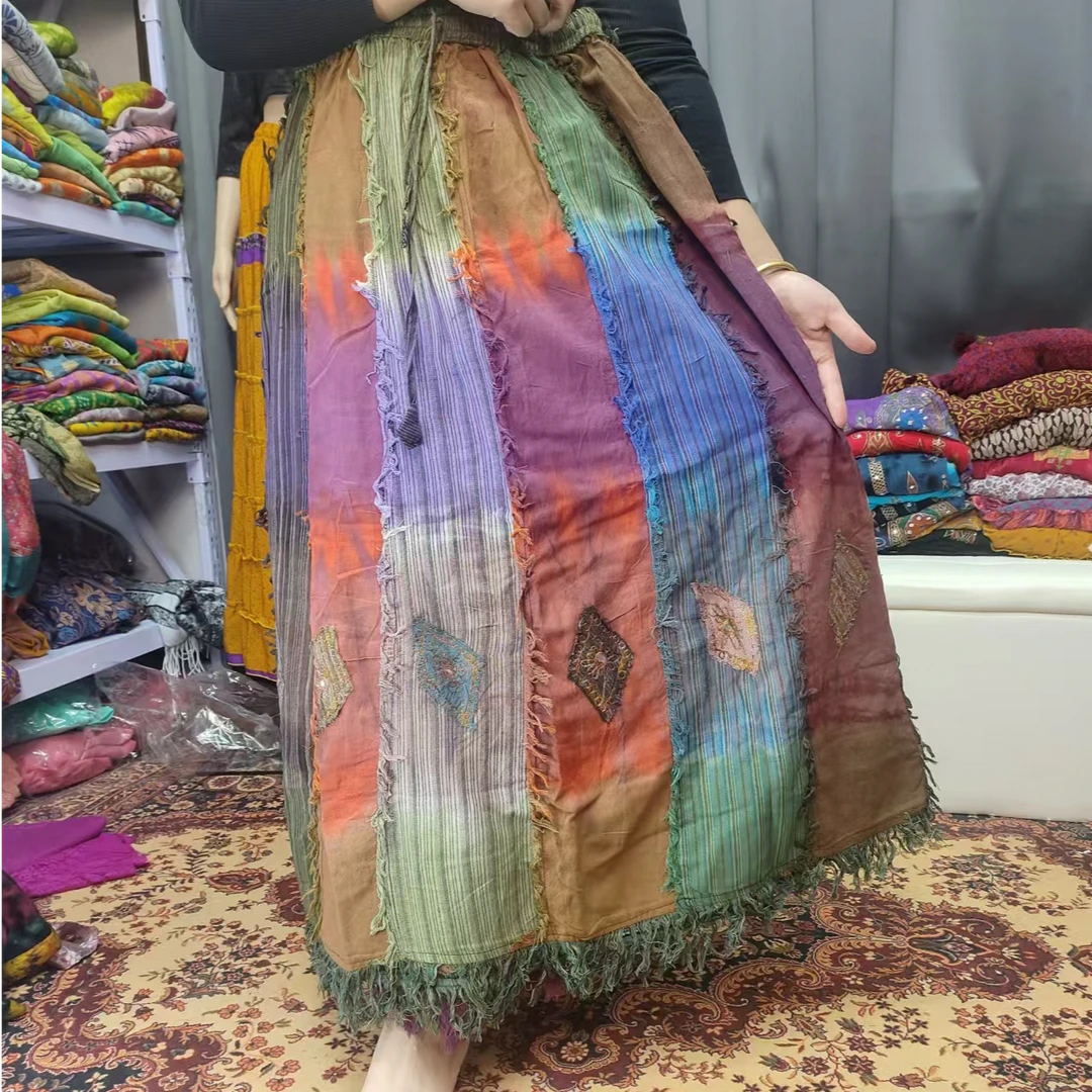 尼泊尔手工棉布拼接裙嘻哈风格