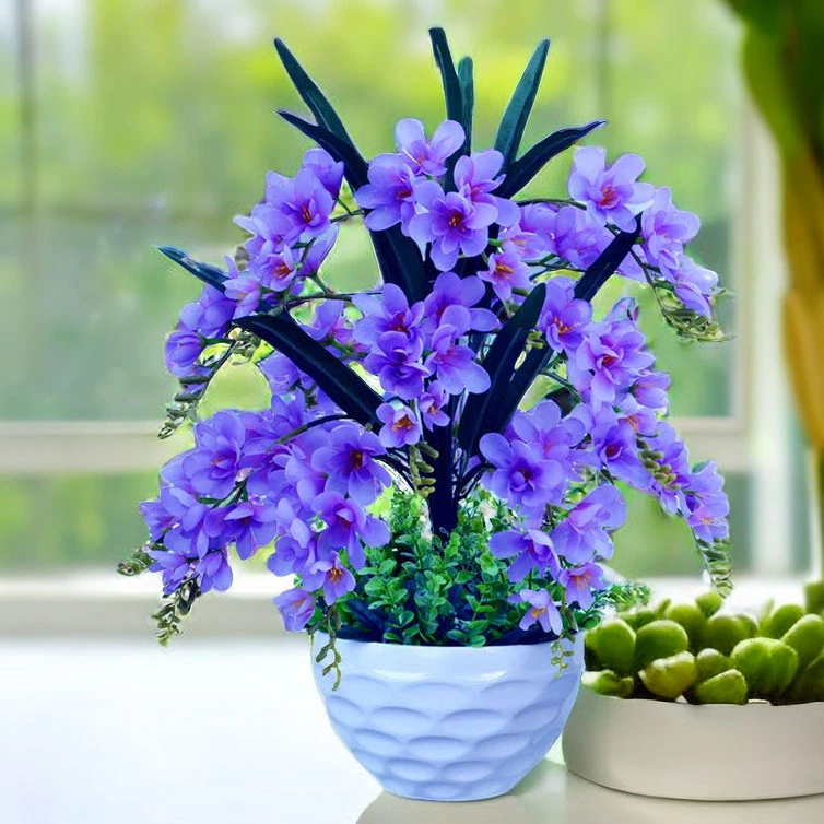 仿真花假花香雪兰蓝色紫色粉色红色客厅简约花艺家居中式盆栽精美