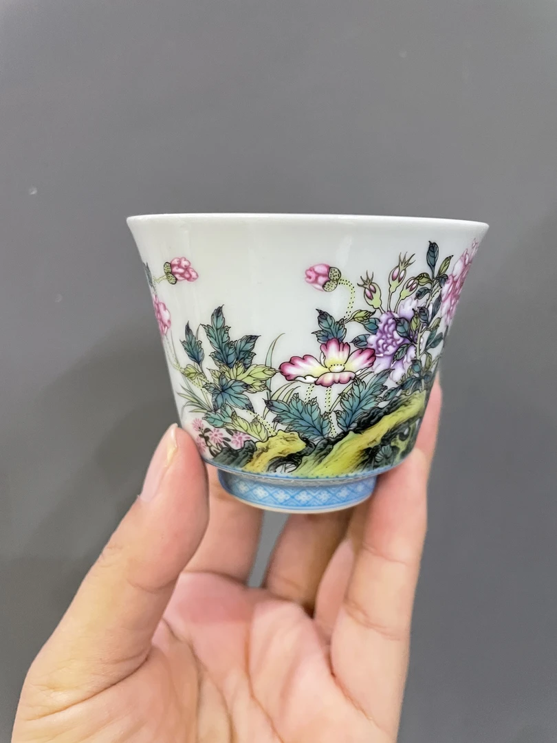 景德镇高颜值珐琅彩茶杯花纹手绘品茗杯茶具单杯家用陶瓷主人杯