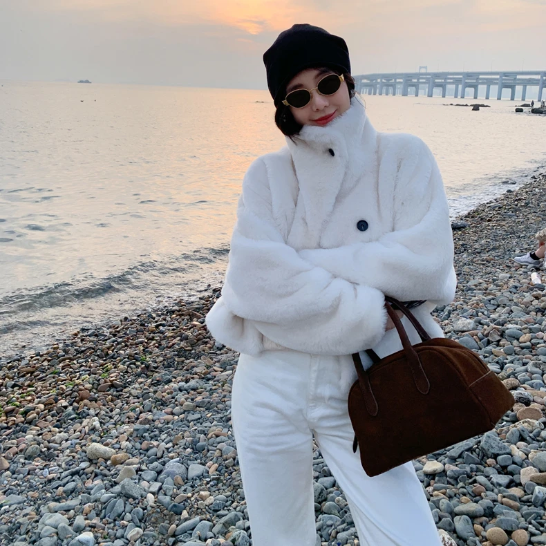 进口洛曼羊羔毛皮毛一体外套女短款宽松慵懒风年轻皮草新-MG-898