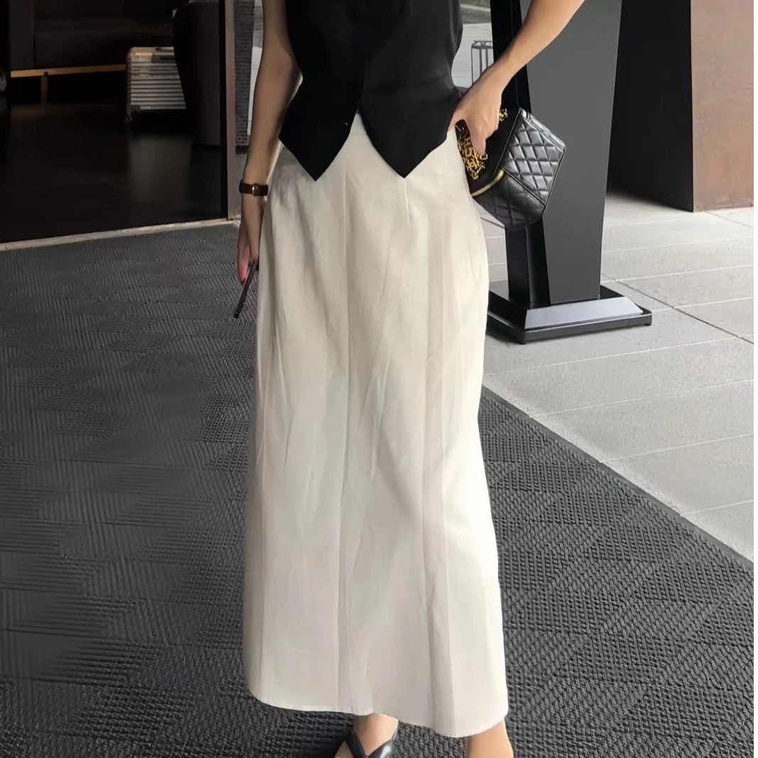 气质白色H形高腰半身裙女遮胯显瘦休闲显半裙时尚百搭中长款百搭