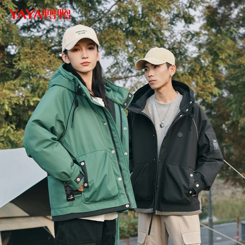 YAYA/鸭鸭冬季羽绒服工装加厚外套户外百搭连帽男女同款直播