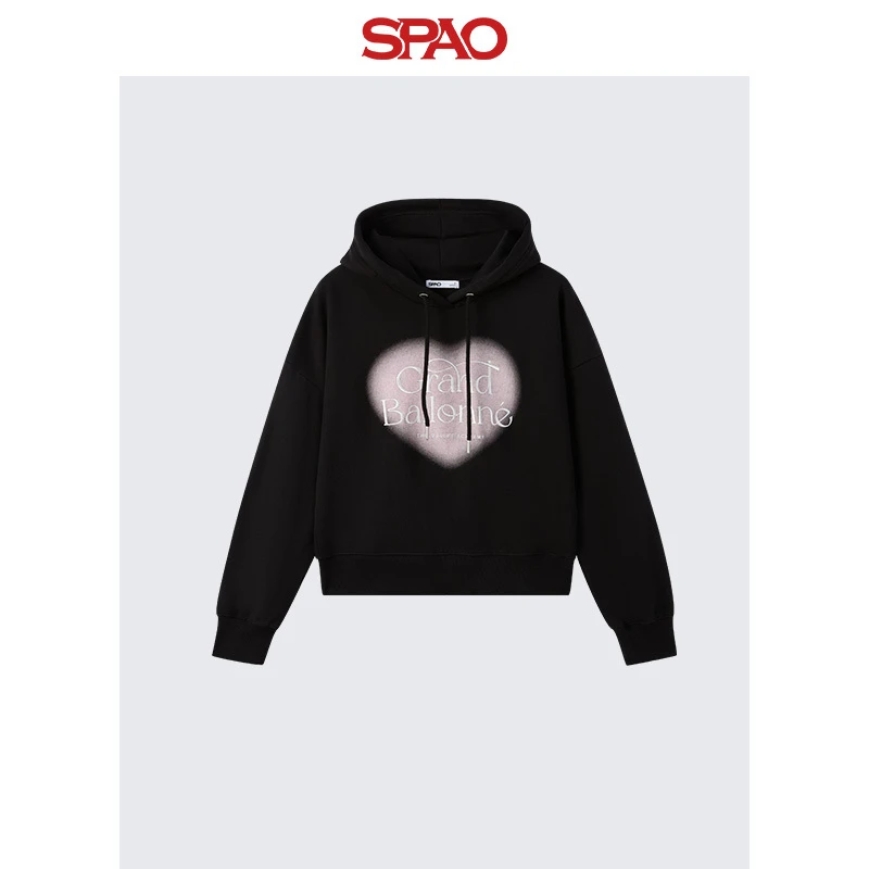 【商场同款新品】SPAO韩国2024冬季女连帽宽松印花卫衣SPMHE4TG52