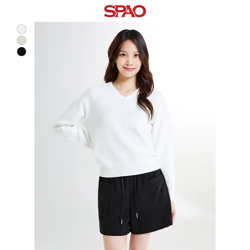 SPAO韩国同款2024年冬季新品女士休闲百搭V领针织毛衣SPKWE4TW04