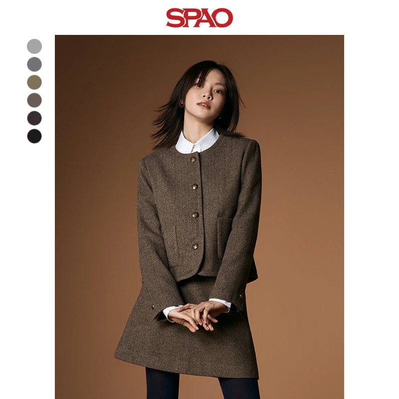 SPAO韩国同款2024年冬季新品女高级感小香风羊毛外套SPJKE4TW03
