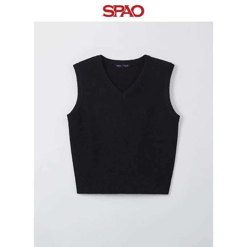 SPAO韩国同款2025年春季新品女士百搭时尚V领毛衣马甲SPKVF12W12