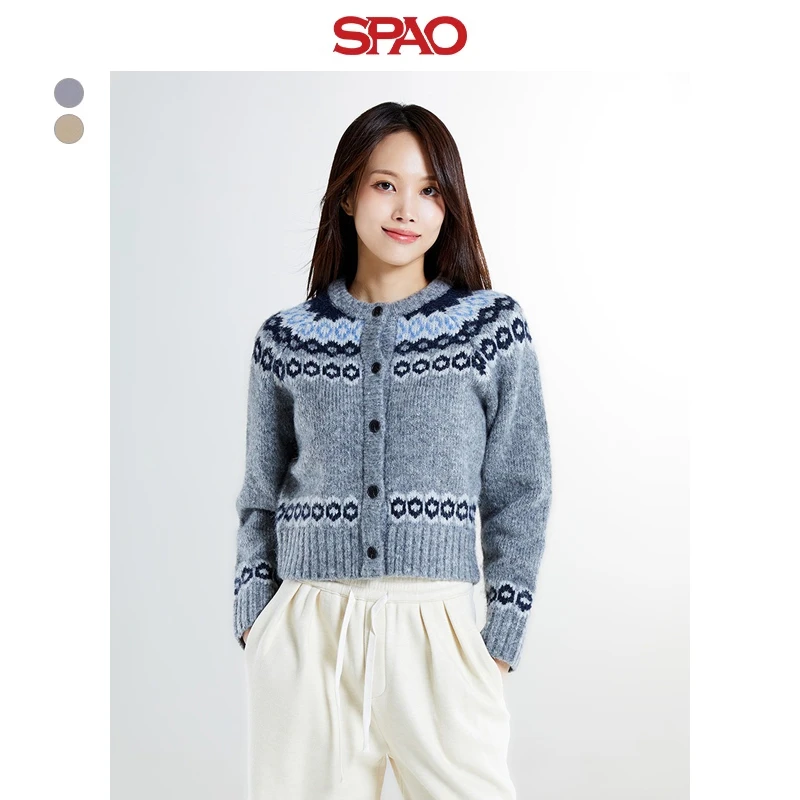 SPAO新款2024秋天费尔岛针织开衫SPCKE4VG40