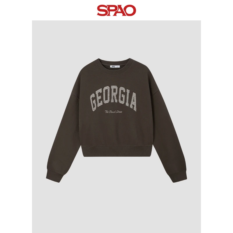 SPAO韩国同款2024年新款女士复古休闲宽松字母印花卫衣SPMWE49G50