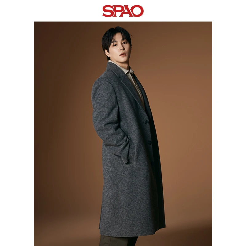 【商场同款新品】SPAO2024年冬季男士长款毛呢外套高级感羊毛大衣