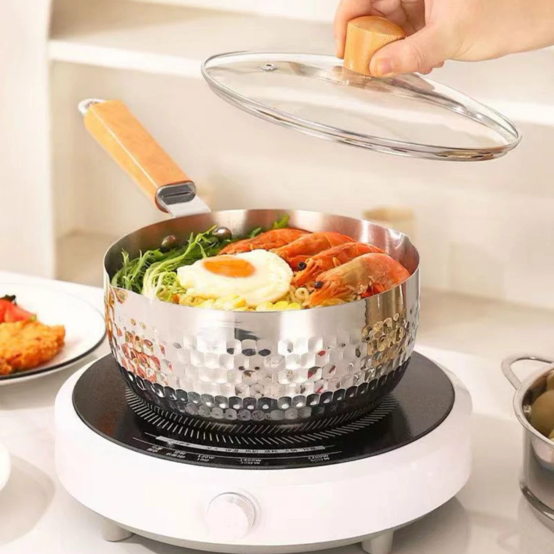 20公分带盖子牛奶锅煎炒煮面锅汤锅通用蒸煮榉木实木加热方便