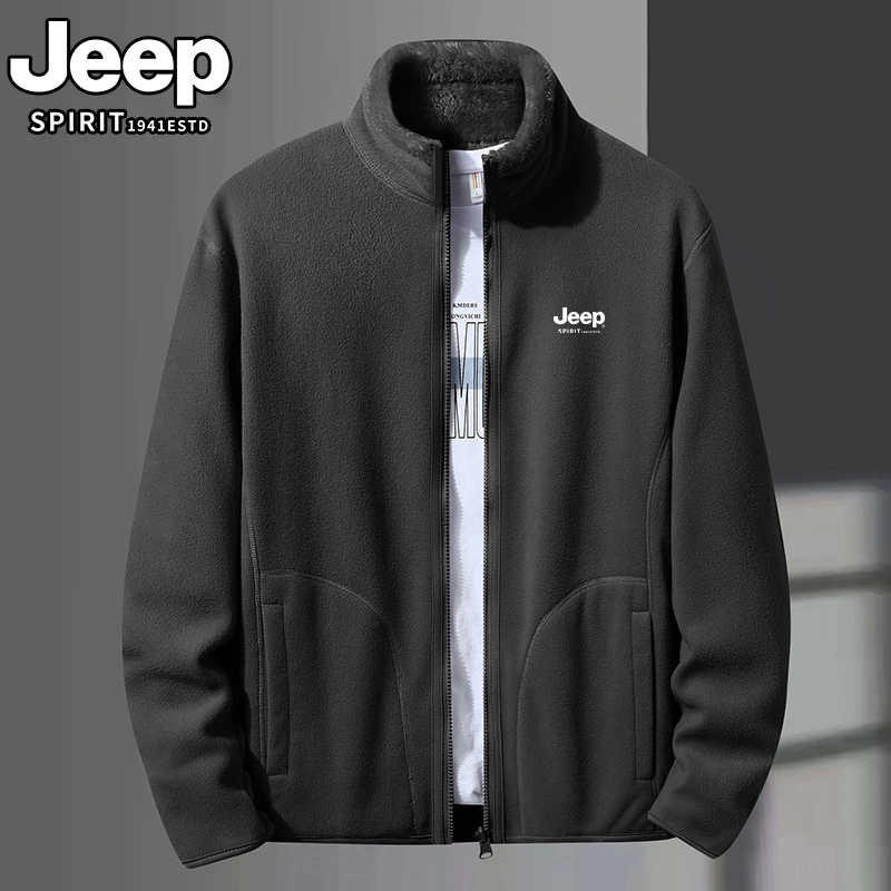 JEEPSPIRIT冲锋衣内胆秋冬款男女抓绒衣吉普保暖加绒加厚立领外套
