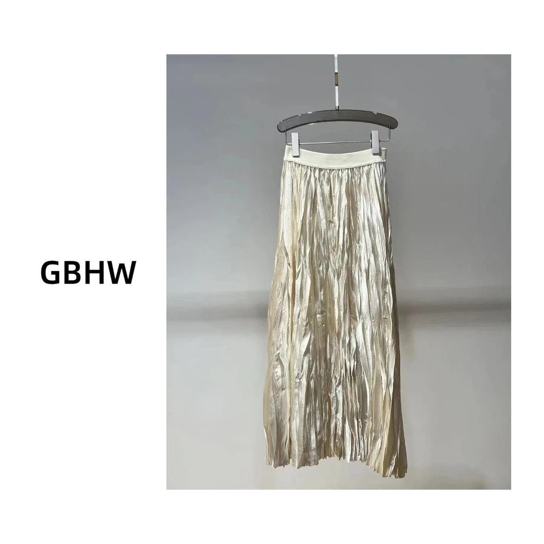 80386 新款松紧腰垂感复古百褶裙