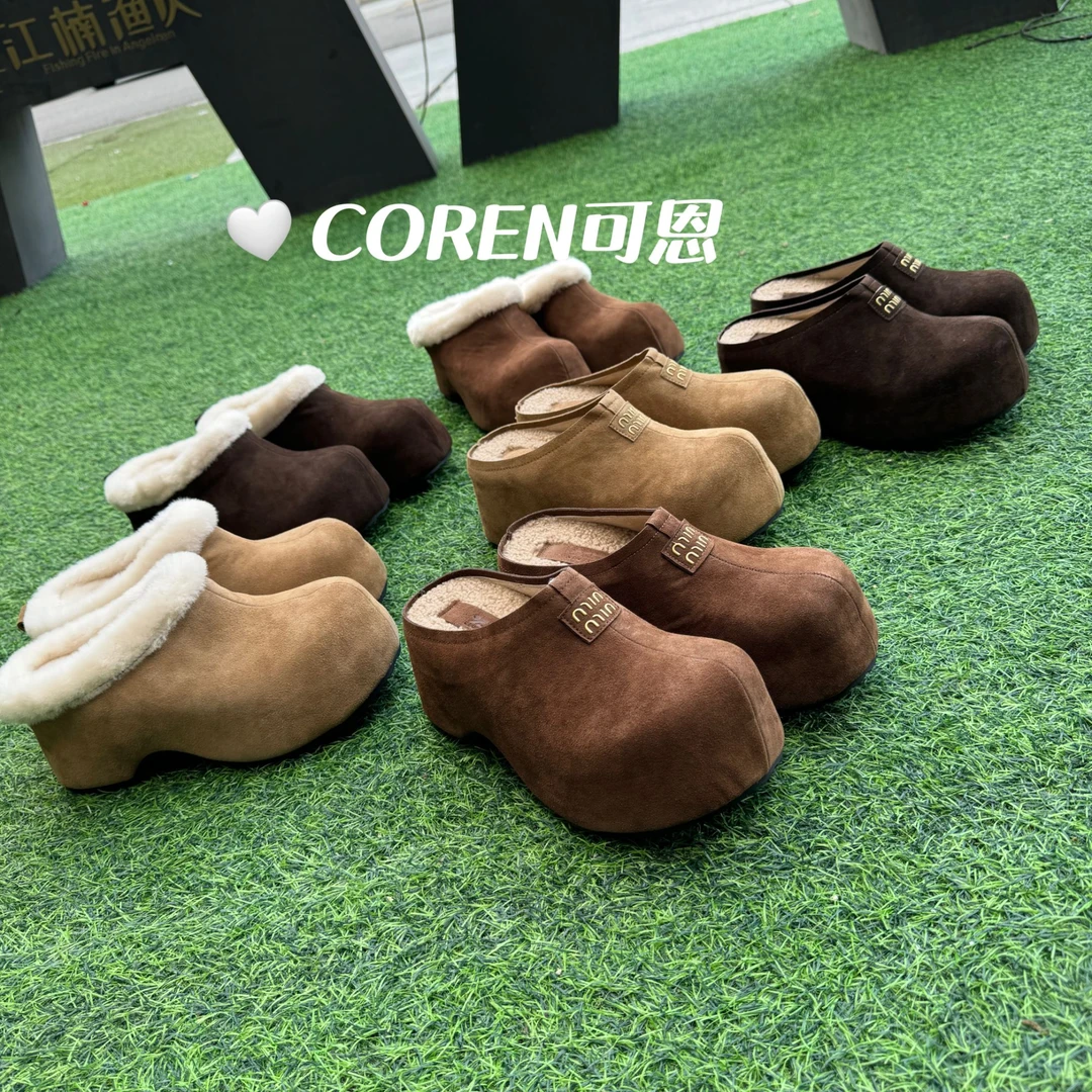 韩国2024年秋冬季新款百搭包头半拖鞋女外穿加绒厚底毛毛鞋一脚蹬