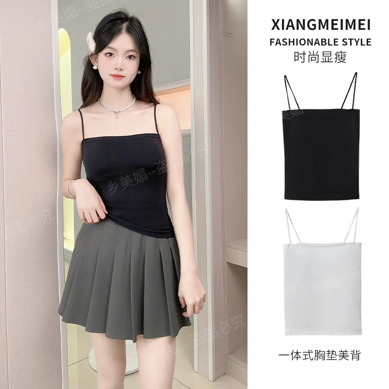小吊带背心女带胸垫内搭外穿薄款夏季一字肩美背打底抹胸裹胸上衣