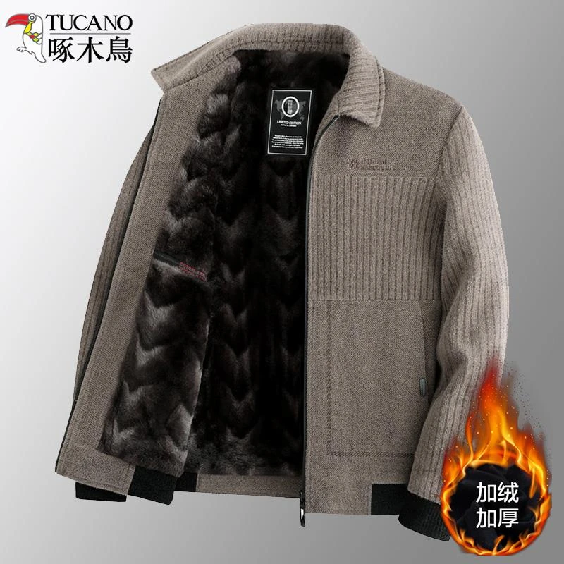 啄木鸟爸爸冬装加绒加厚2025新款中年男士灯芯绒夹棉夹克外套