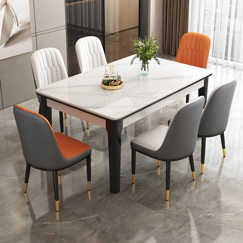 12MM岩板长方桌餐桌椅组合现代简约可伸缩家用小户型实木吃饭桌子