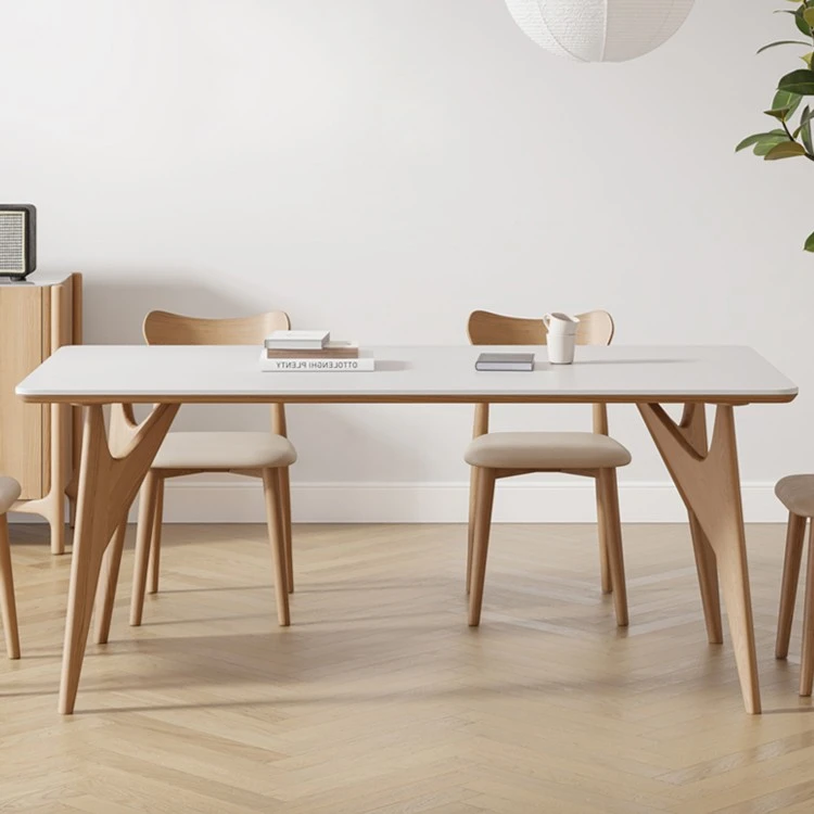 将末北欧实木岩板餐桌椅小户型白蜡木原木现代简约奶油风饭桌家用