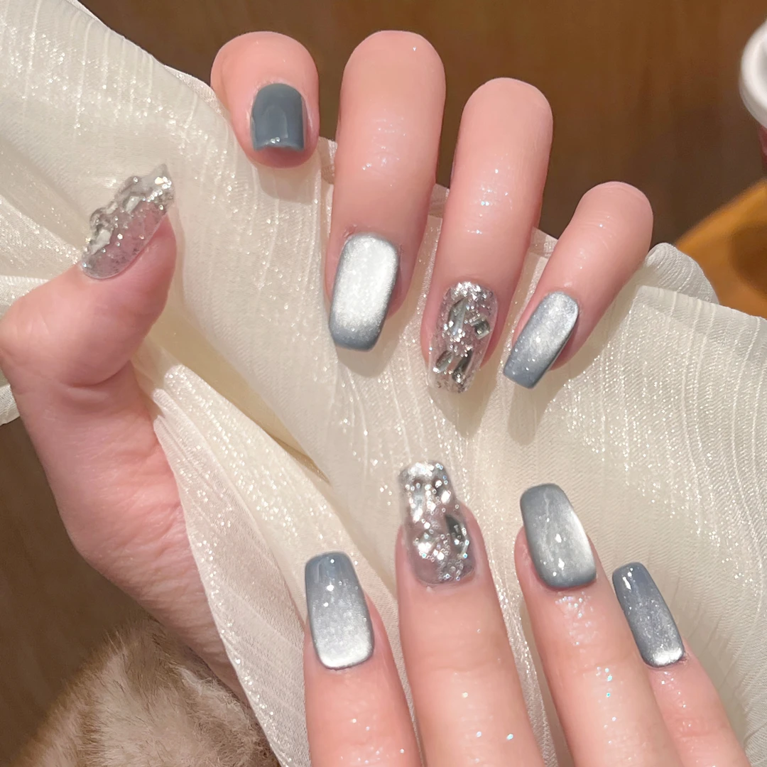 【 海洋之星 】高级感宝石蓝精致猫眼穿戴美甲 温柔闪钻可拆卸
