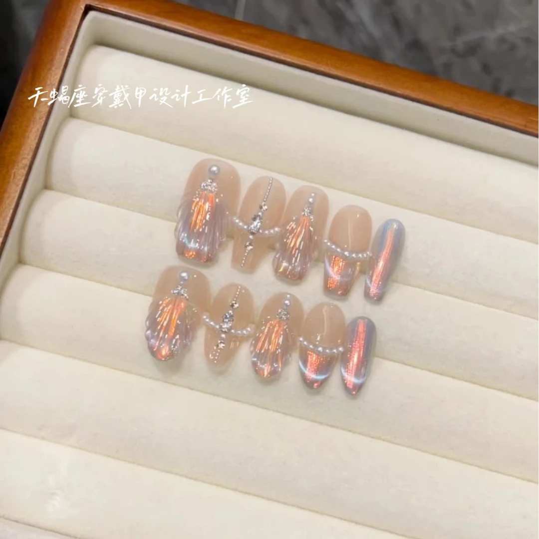 『虞美人』纯手工穿戴甲高端光疗美甲可拆卸假指甲贴气质显白