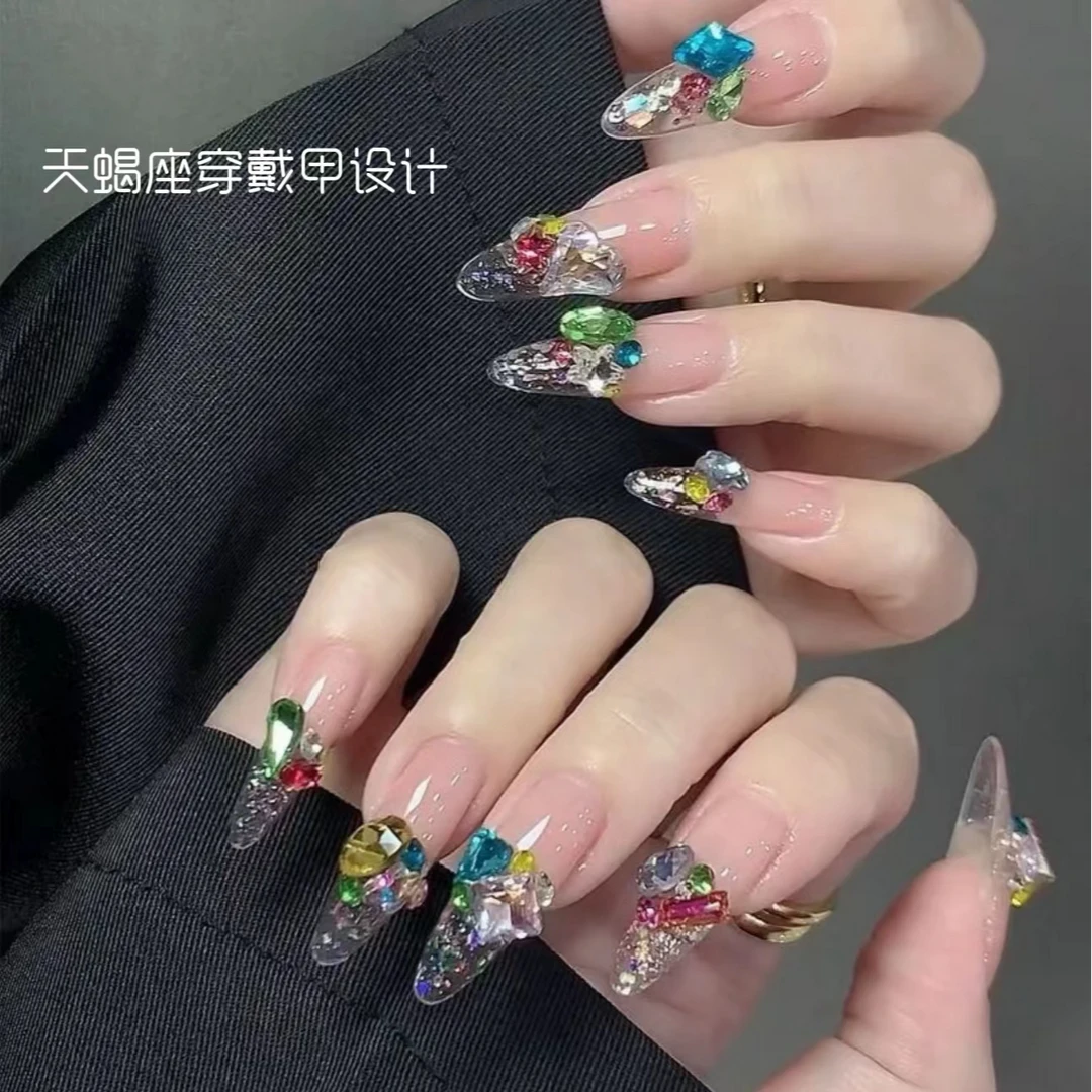 【糖果汽水】高级长款纯手工美甲夏日满钻k9钻网红美甲穿戴甲穿戴甲