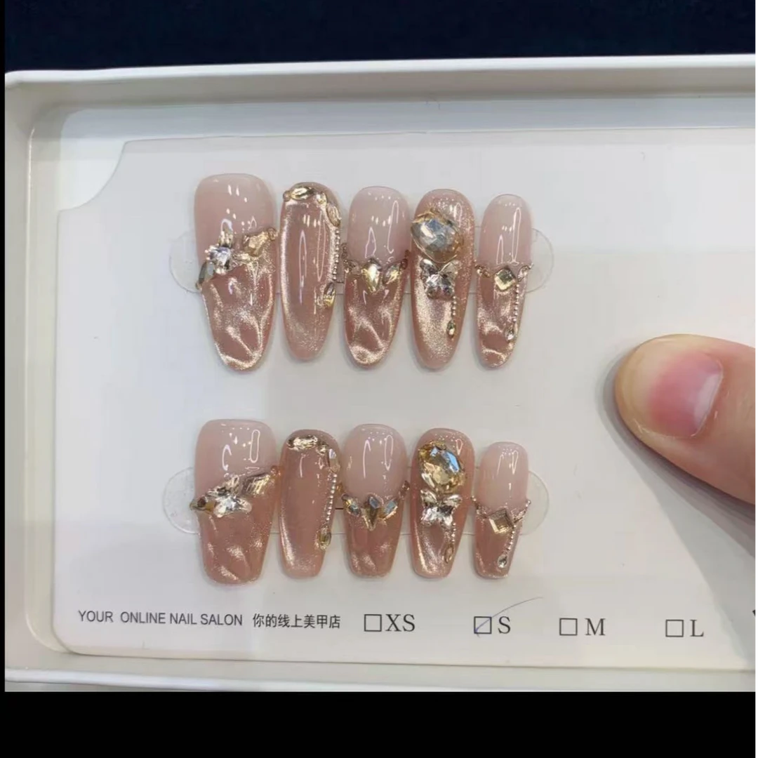 【浮光跃金】猫眼纯欲轻奢纯手工穿戴甲美甲贴片高级感显白爆闪秋冬