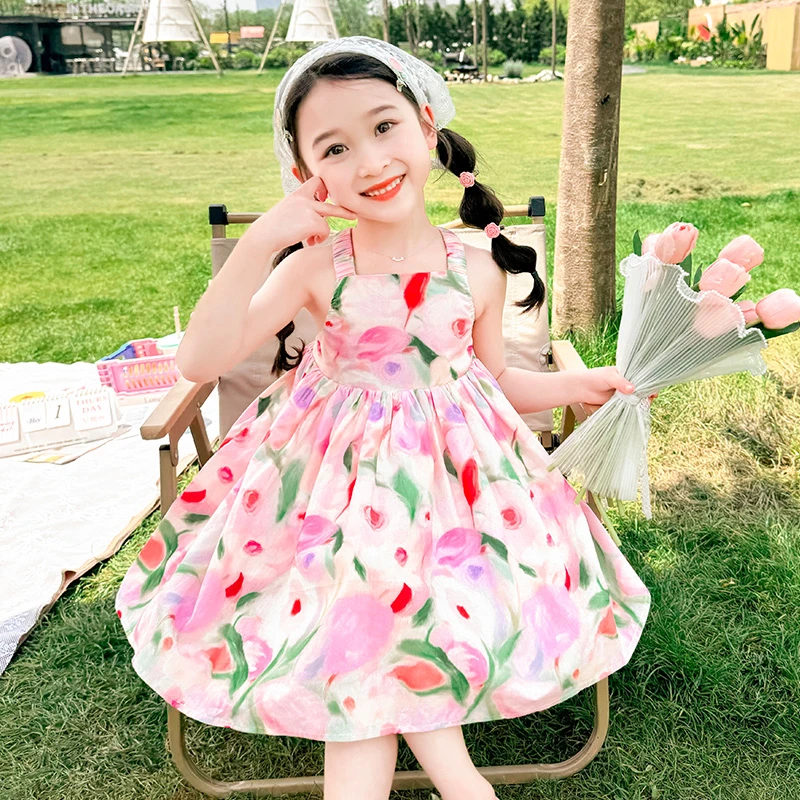 【梦幻花海】女童公主裙2024新款儿童洋气轻薄夏季吊带裙凉快小女孩