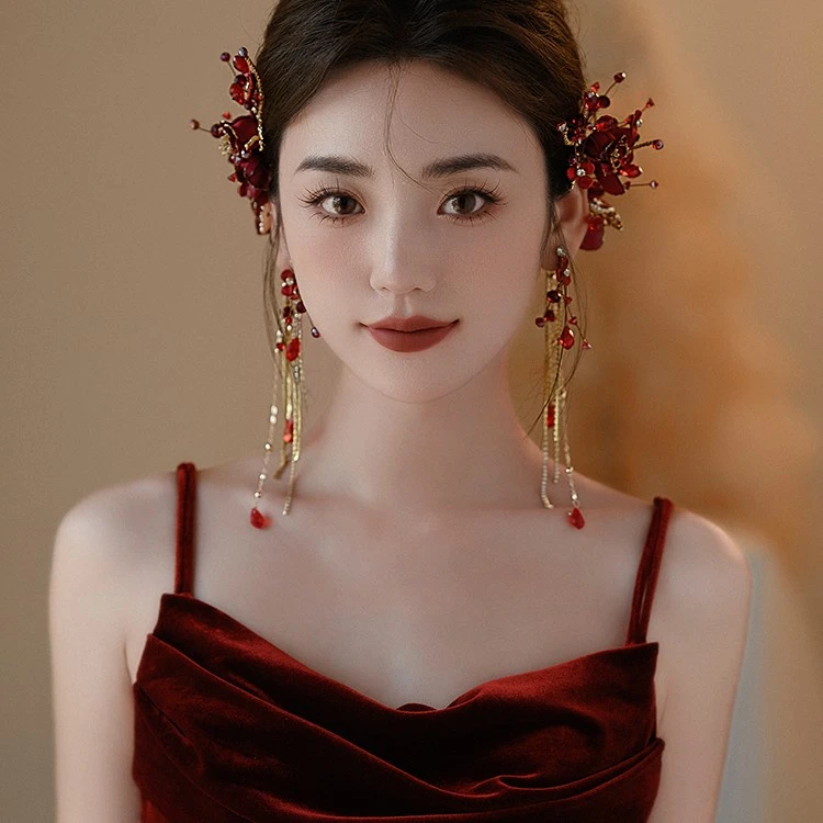 SG613新娘红色对夹敬酒服礼服旗袍晚宴发饰