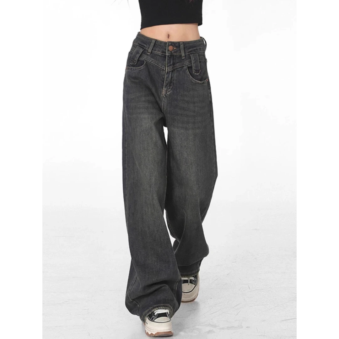 复古直筒垂感牛仔裤秋季新款高腰显瘦阔腿拖地裤子女宝藏衣橱上新