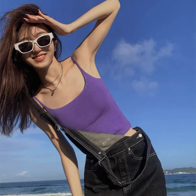 辣妹针织吊带背心女外穿带胸垫2024夏季新款短款修身无袖百搭上衣