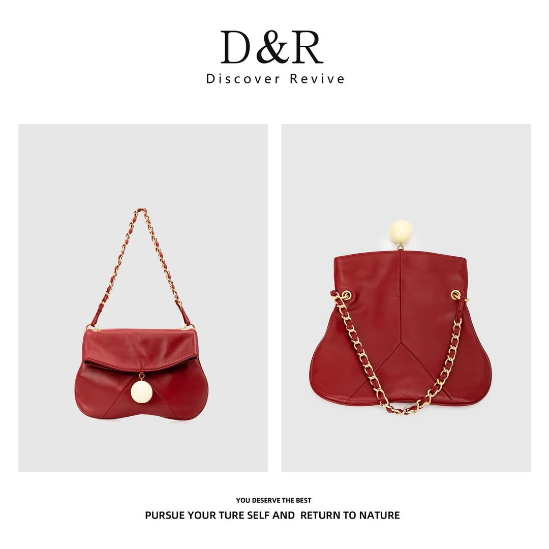 Discover Revive中古款时尚百搭单肩腋下设计师包包E56-复古红